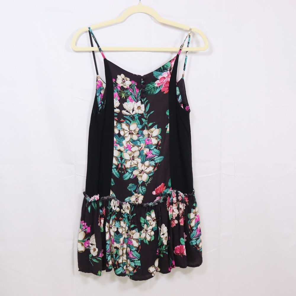 Insight Floral Mini Dress 2 Black Womens Drop Waist‎ Boho Sundress